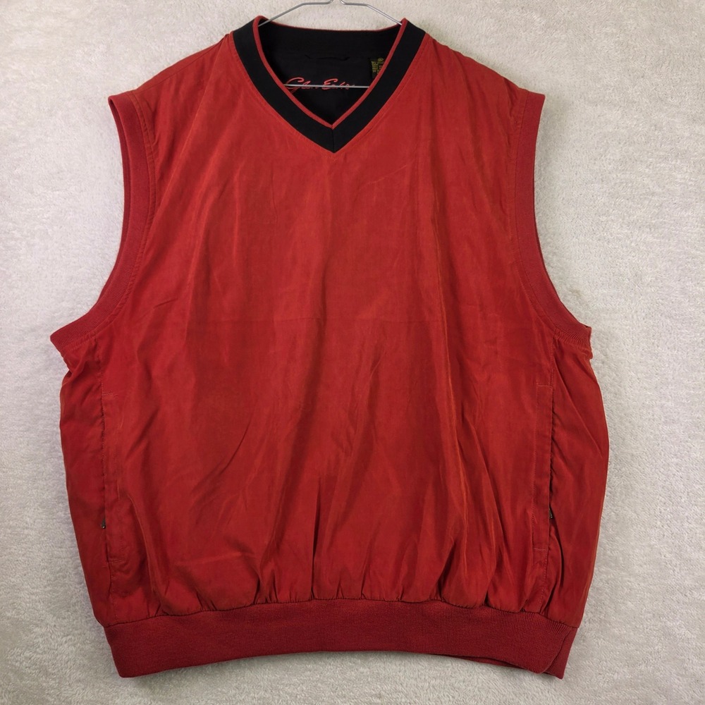 Mens Red V-Neck Windbreaker Golf Vest Large XL Side Zip Pockets